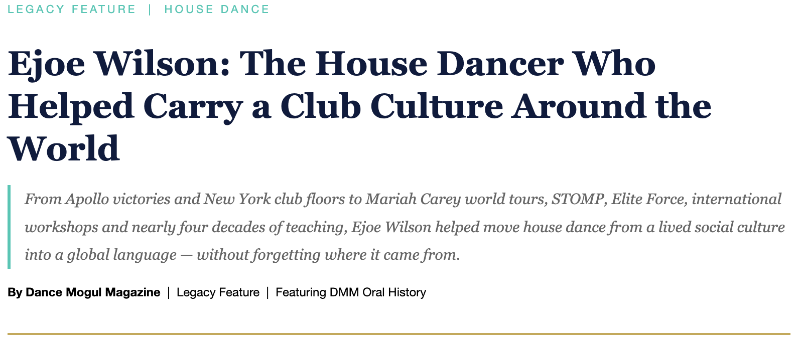 DANCE MOGUL MAGAZINE — EJOE WILSON — LEGACY FEATURE