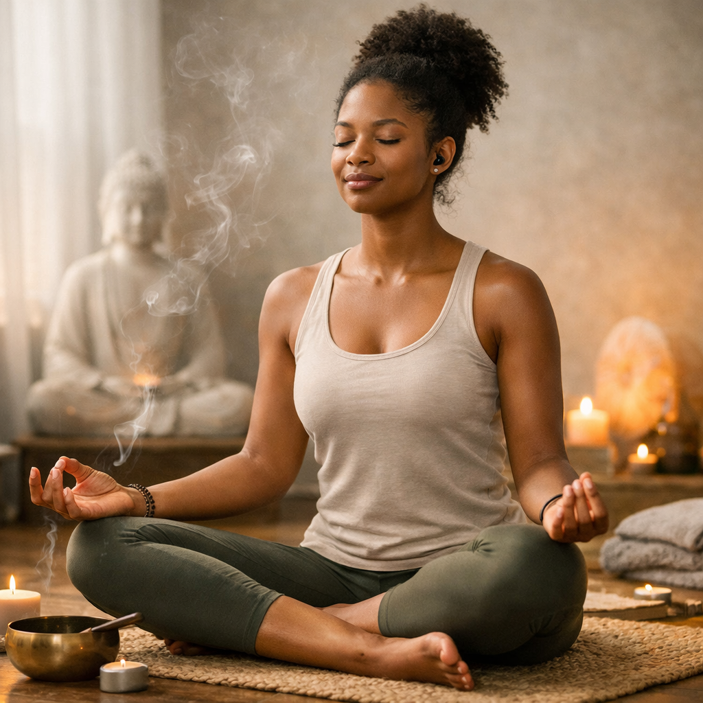 Dancer in seated meditation practice for mental clarity and calm