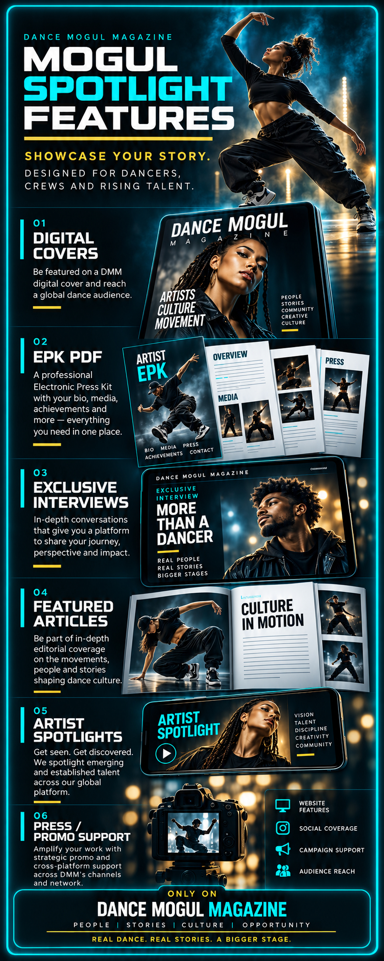 Dance Mogul Magazine promotional artwork for artist coverage and media support.