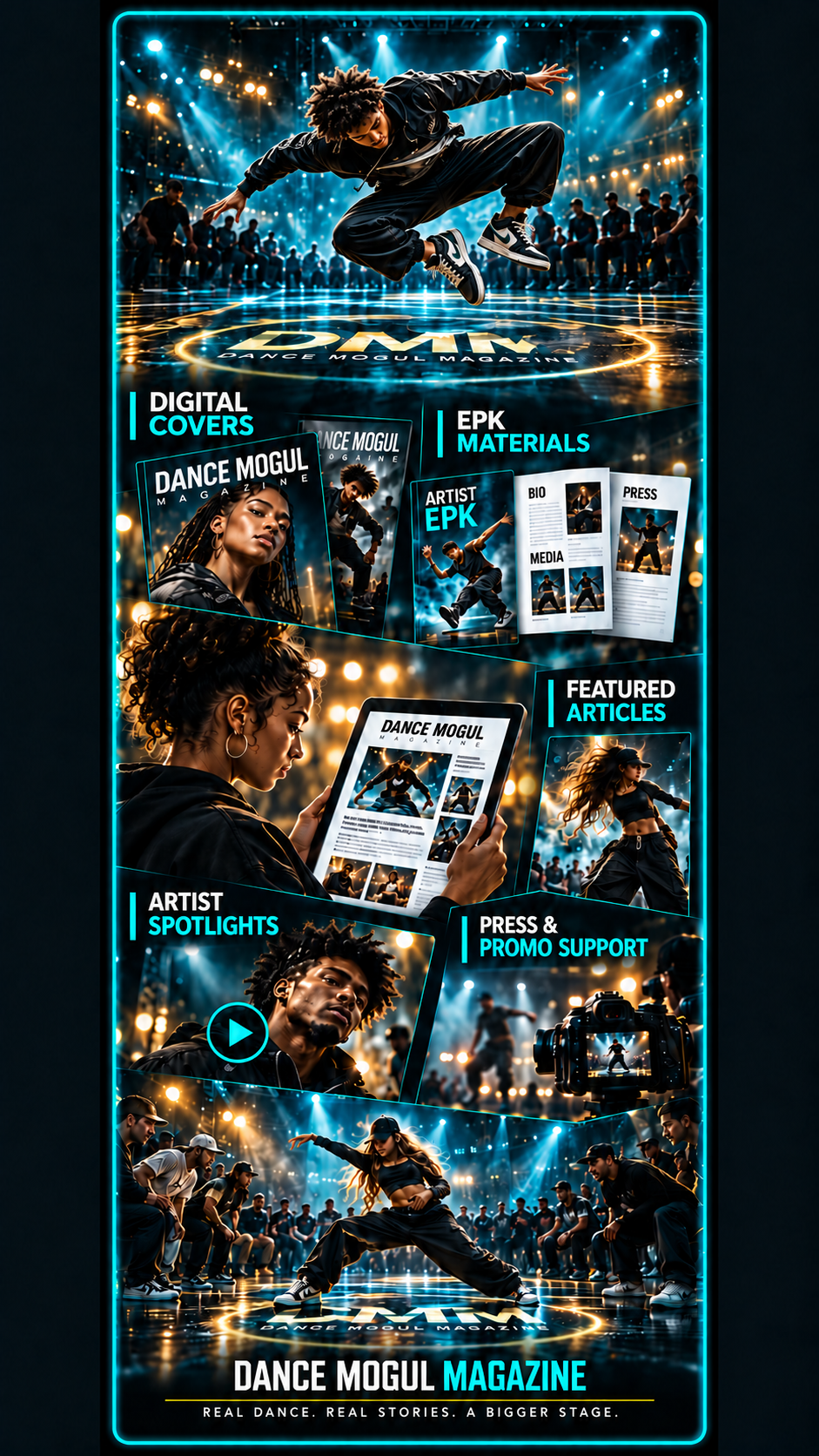 Dance Mogul Magazine promotional artwork supporting IDL coverage and artist features.