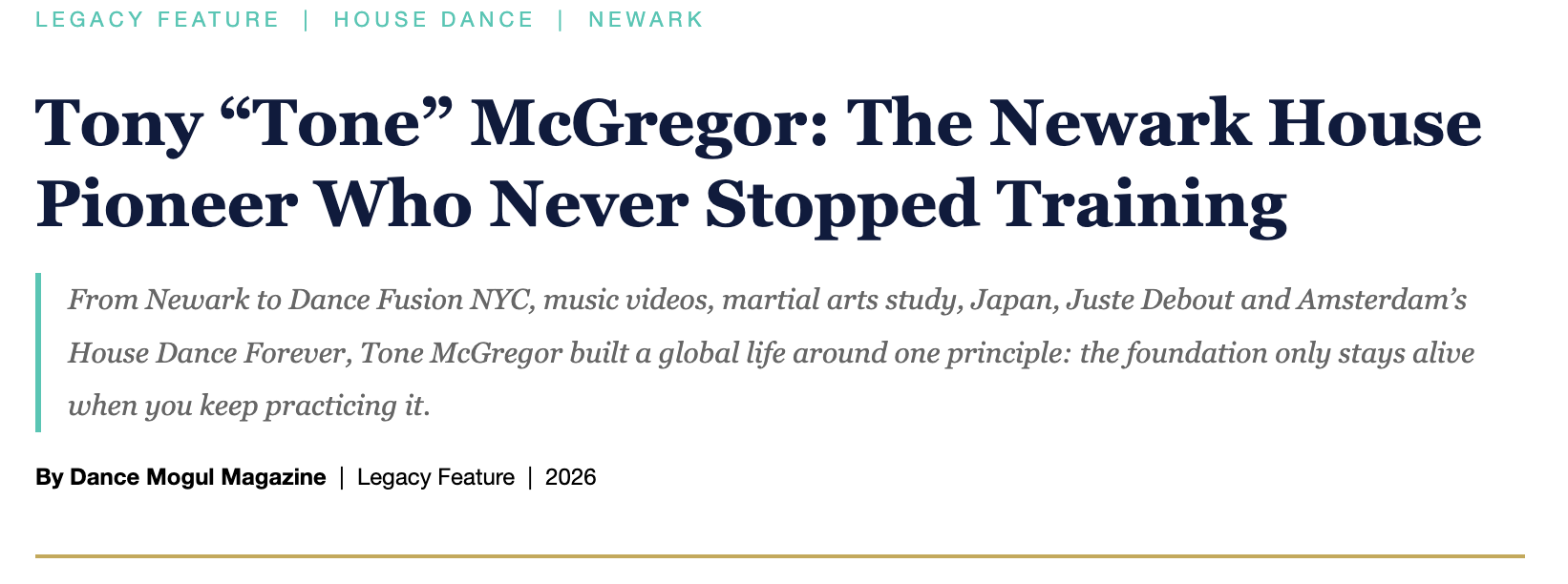 DANCE MOGUL MAGAZINE — TONY MCGREGOR — LEGACY FEATURE
