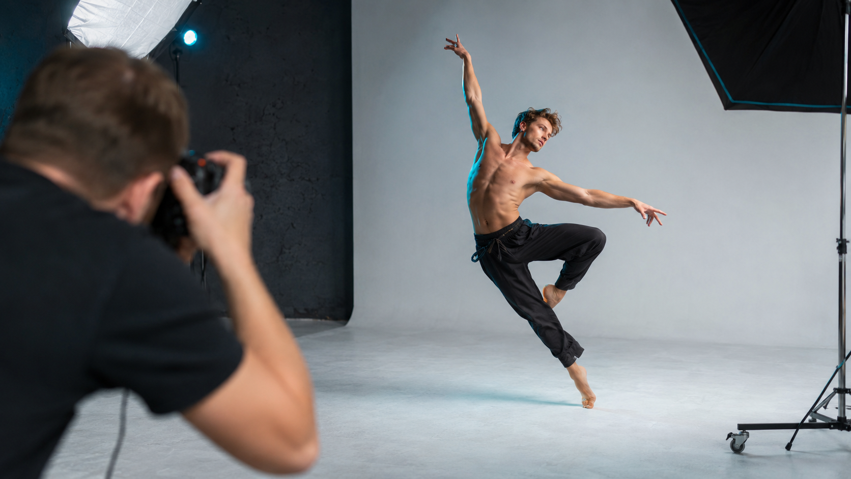 Dancer stepping from shadow into light, symbolizing being discovered through search