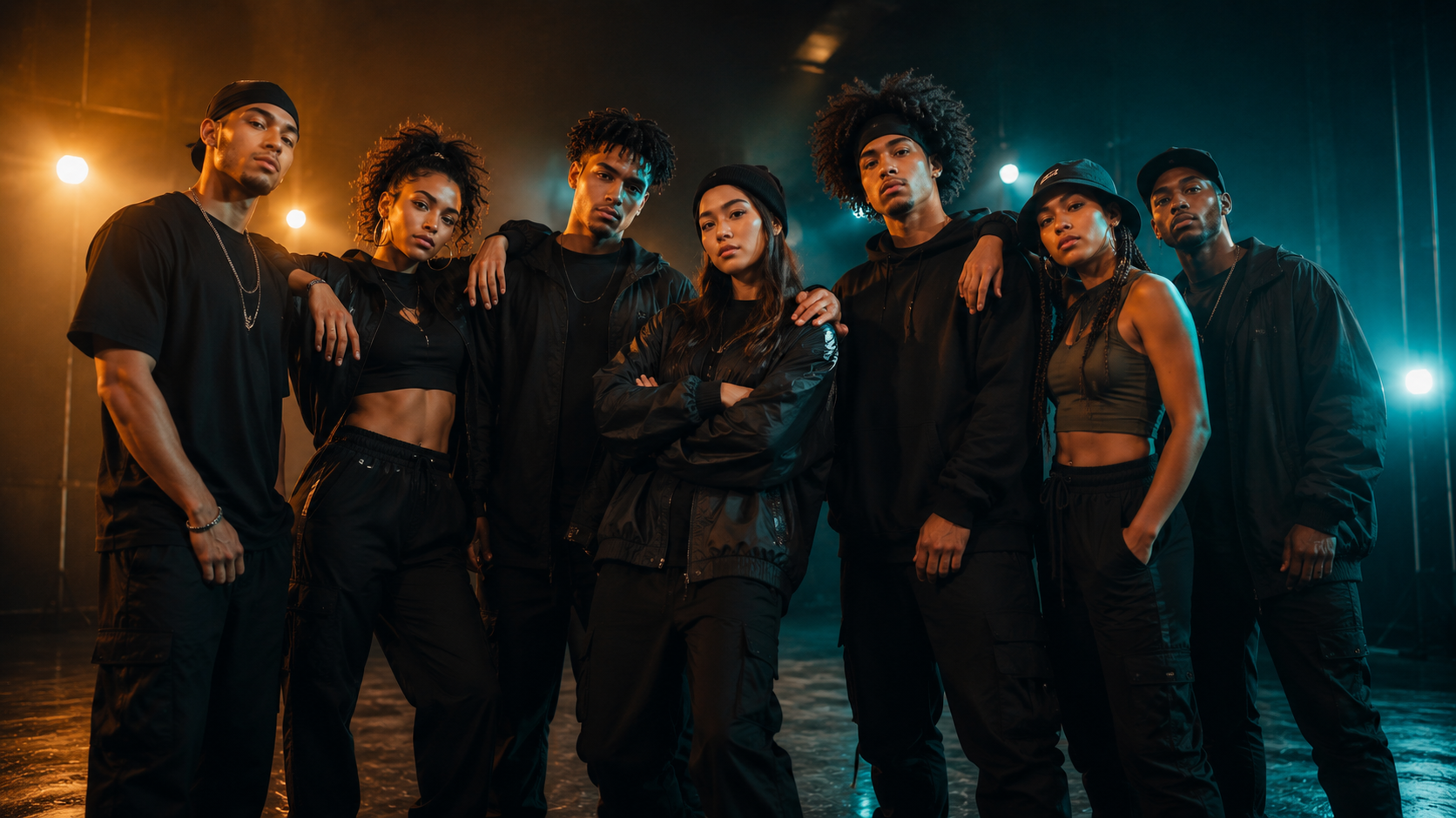 Diverse crew of street dancers standing together as a DMM ambassador community