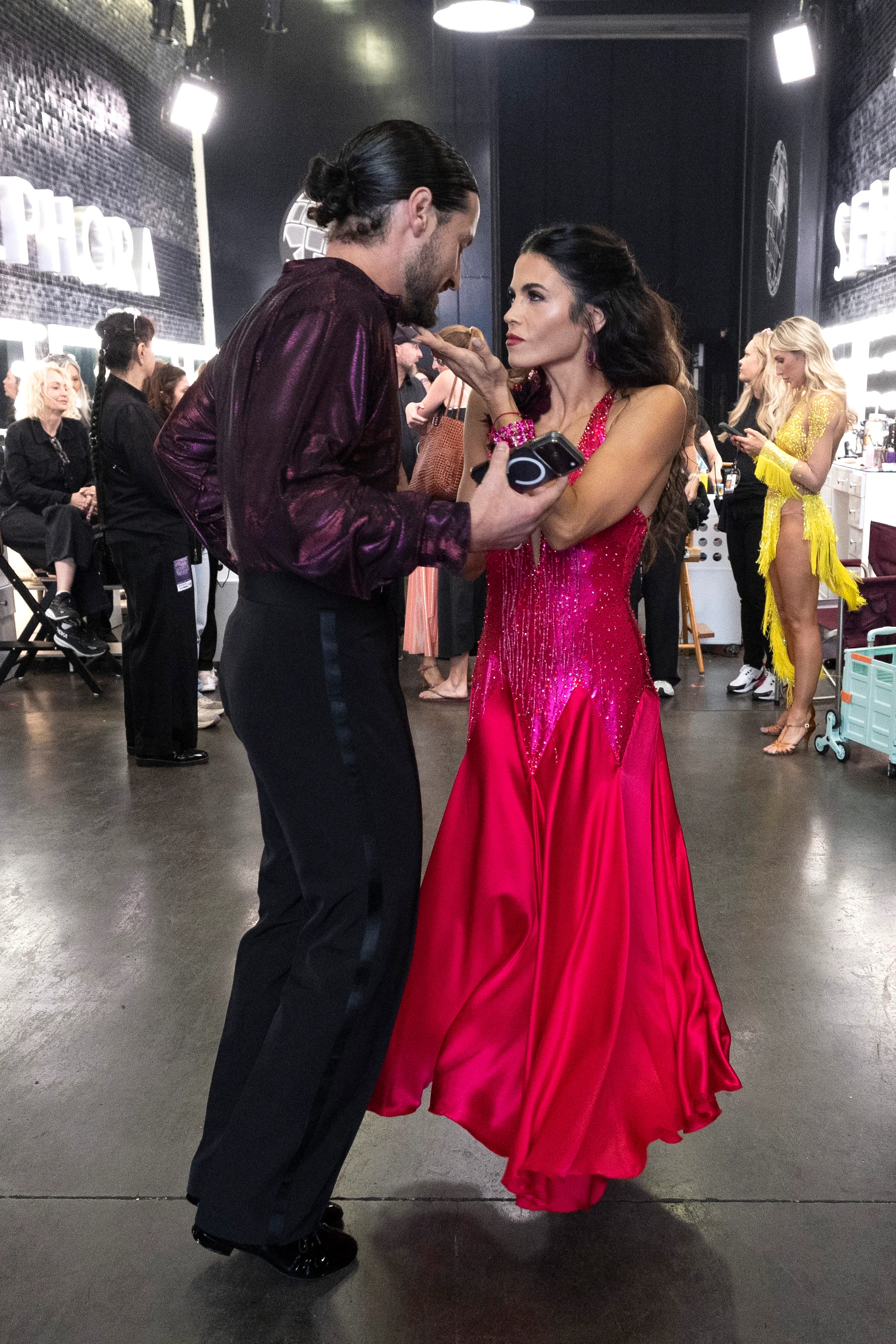 Valentin Chmerkovskiy and Jenna Dewan backstage during Dancing with the Stars Season 35