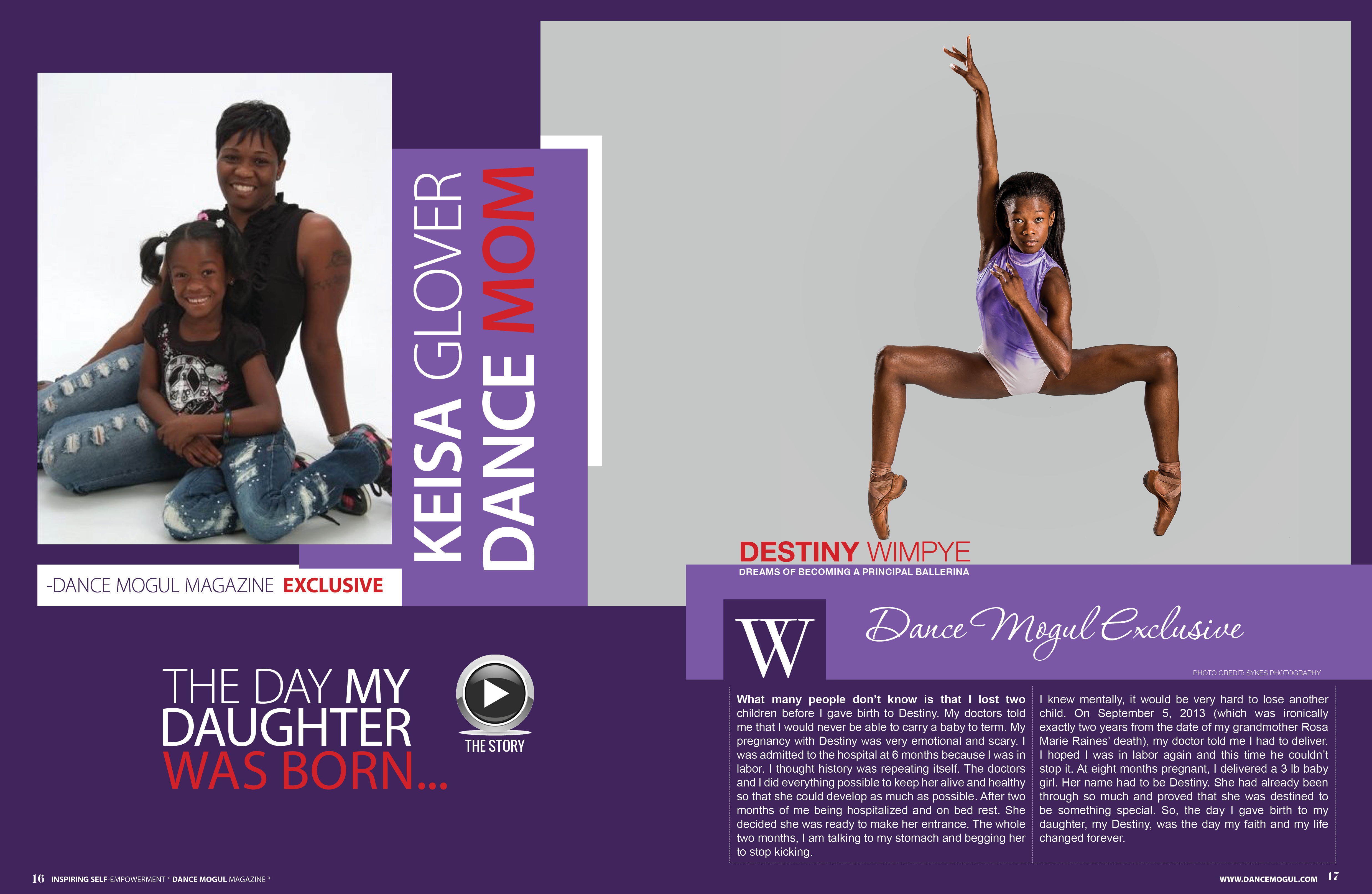 Keisa Glover Dance Mom, The Day My Daughter Was Born, Dance Mogul Magazine exclusive spread