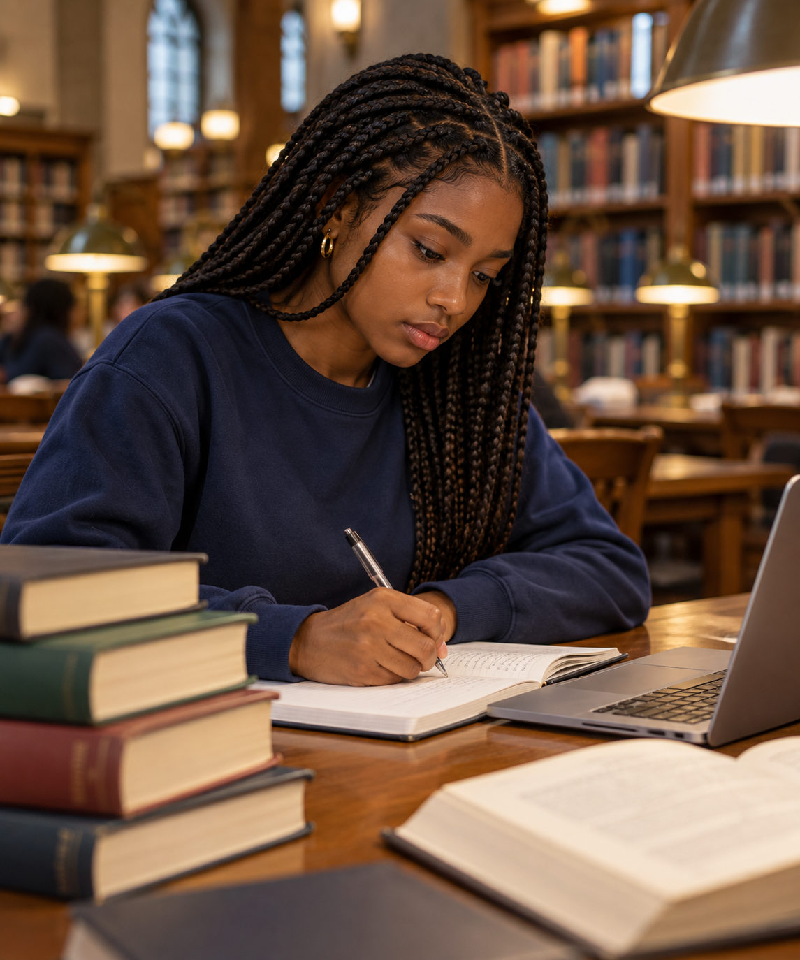 A student studying in a university library