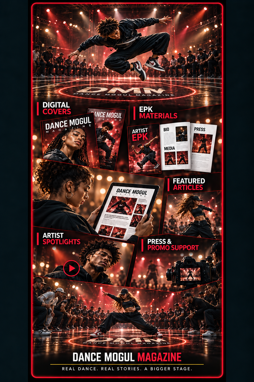 Dance Mogul Magazine artist coverage, digital covers, EPK materials, articles and promotional support.