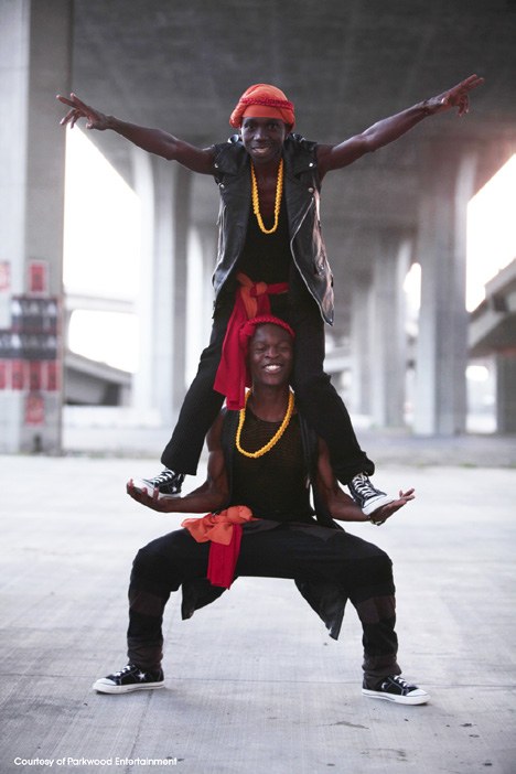 WTOFO dancers performing a pantsula lift, Mozambican street dance under a bridge